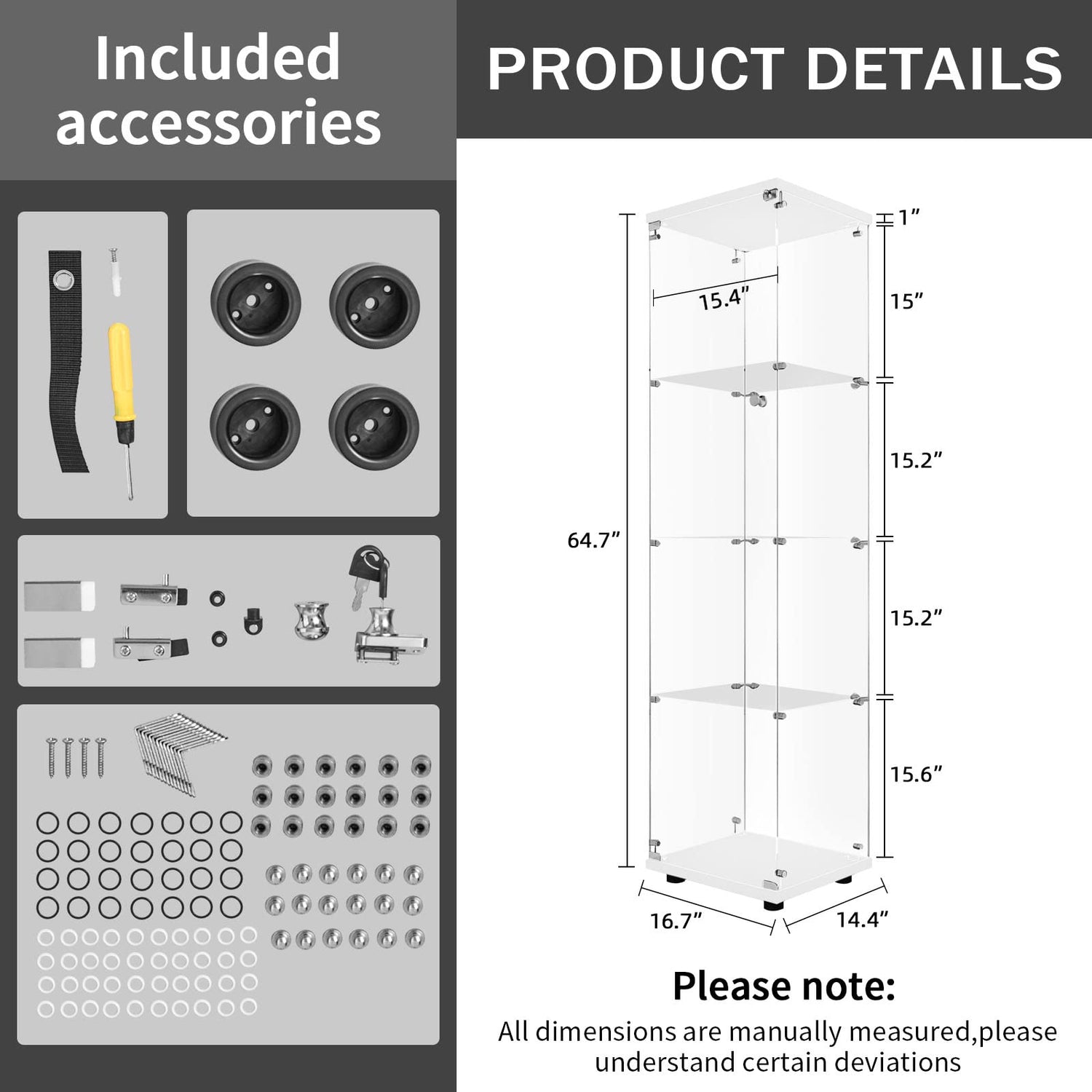 LFT HUIMEI2Y 4-Shelf Tempered Glass Display Cabinet with Lock - Quick Install Design LFT HUIMEI2Y