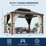 UDPATIO 10' x 12' Hardtop Gazebo, Wood Grain Finish Aluminum Frame Outdoor Gazebo with Galvanized Steel Double Roof, Metal Gazebo Canopy with Curtain UDPATIO