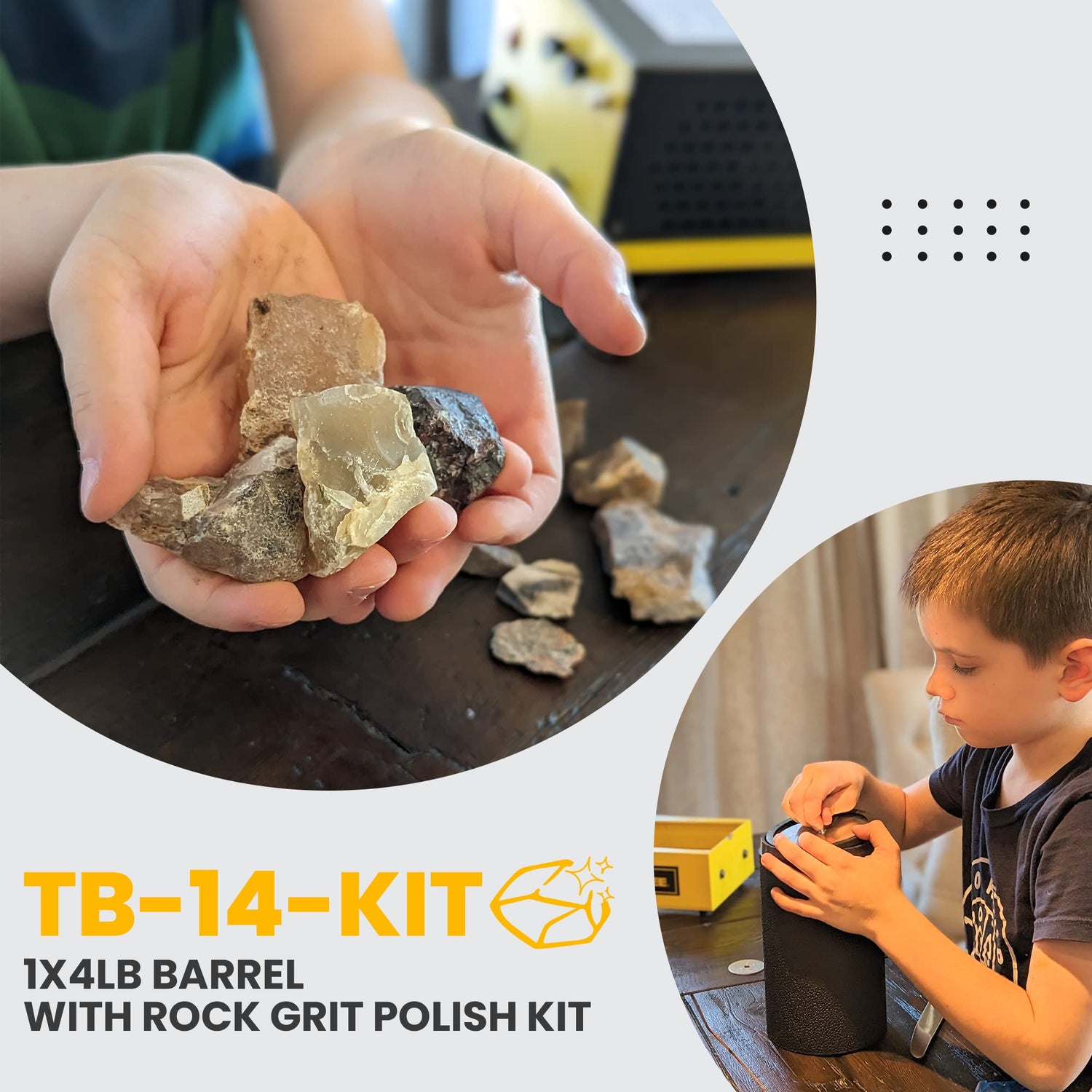 Tumble-Bee Rotary Rock Tumbler with Rock Grit Polish Kit - Rock Polisher Machine, Tumbling Equipment for Stone, Glass, and Metal Collection, Tumble-Bee