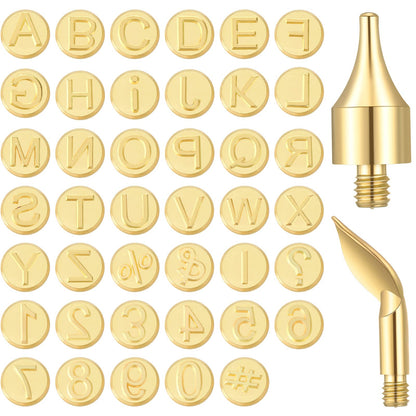 43 Pieces Wood Burning Tip Set Including Letter Number Symbol Wood Burning Tip Wood Burning Alphabet Tips Alphabet Number Template for DIY Embossing and Carving Crafts Wood Burning