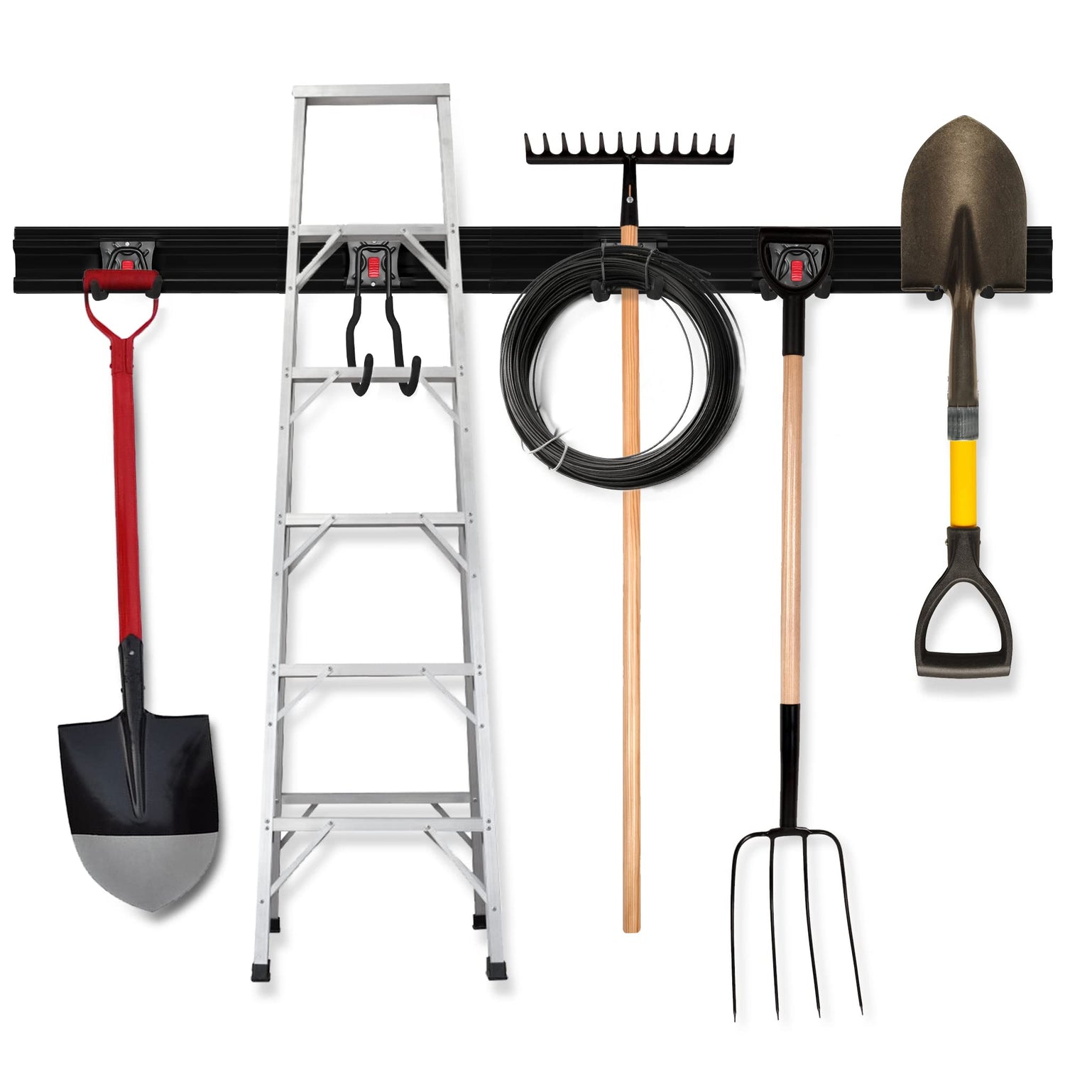 WORKPRO Garage Storage, Garden Tool Organizer Wall Mount 64 Inch with 8 Adjustable Hooks and Hangers, 4 Rails Steel Heavy Duty Tool Rack Holder WORKPRO