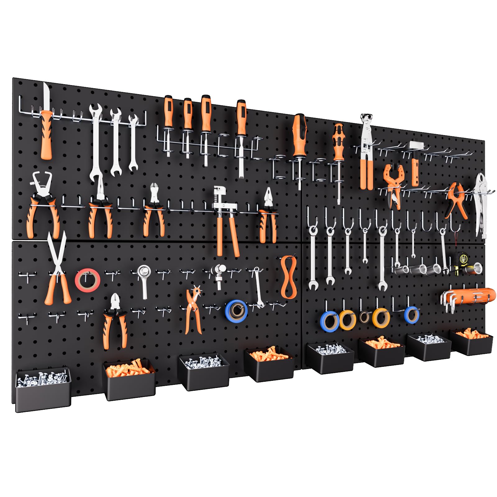 INCLY 158PCS Metal Pegboard Wall Organizer, 48x24 Inch Black Pegboard Panels Tool Organizer Kit with Accessories Hooks and Bins, Peg Board Utility - WoodArtSupply