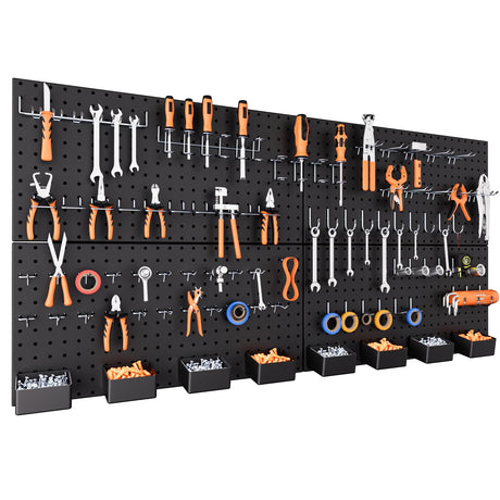 INCLY 158PCS Metal Pegboard Wall Organizer, 48x24 Inch Black Pegboard Panels Tool Organizer Kit with Accessories Hooks and Bins, Peg Board Utility INCLY