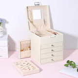 DesignSter Jewelry Organizer Box, 5 Layers Jewelry Box with side compartment, Large Leather Jewelry Storage Case With Mirror For Necklaces Earrings DesignSter