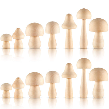 15 Pieces Unfinished Wooden Mushroom for Crafts Natural Wooden Mushrooms to Paint Mini Mushroom Various Sizes Wood Mushroom Decor for Arts and Crafts
