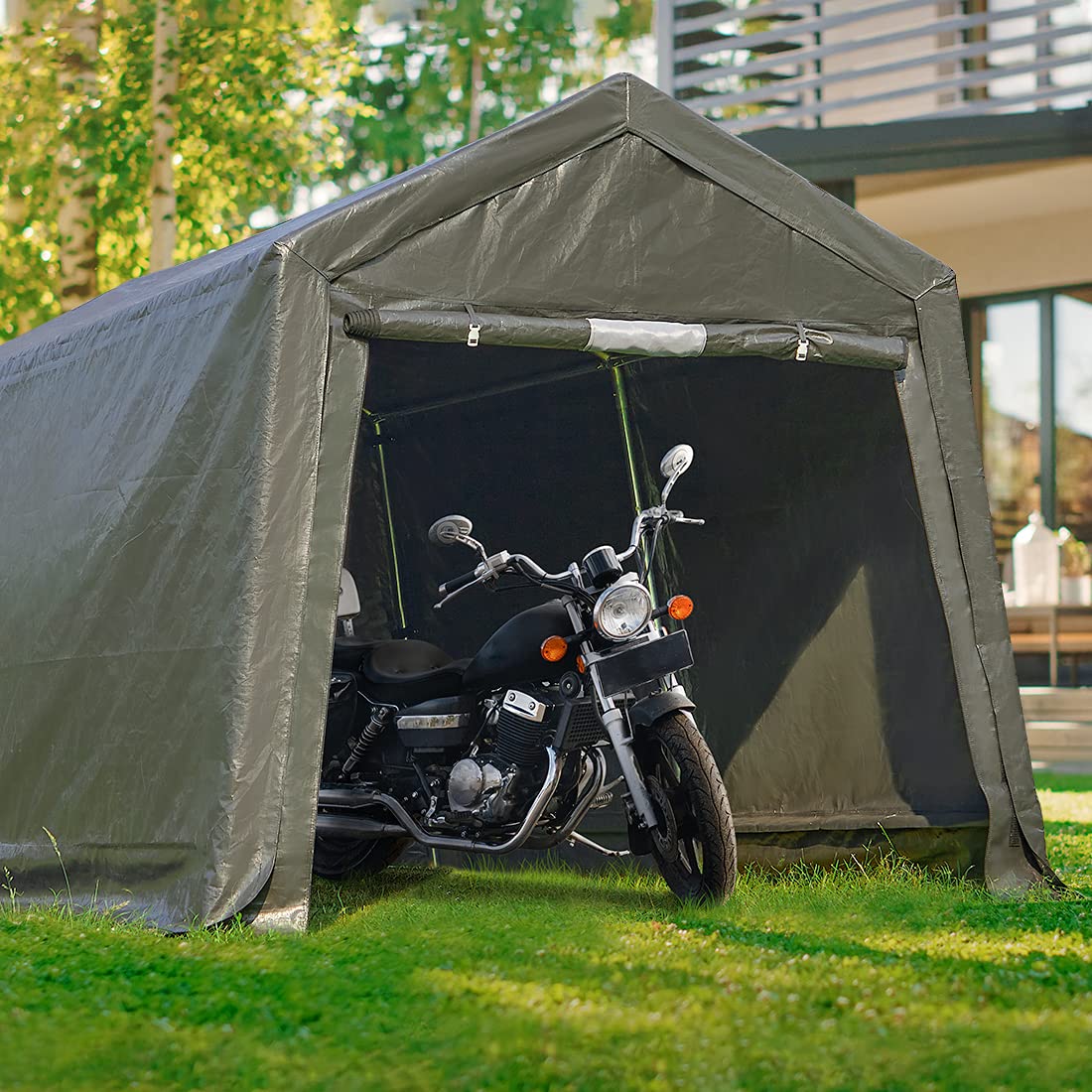 ADVANCE OUTDOOR 7x12 ft 2 Roll up Doors & Vents Outdoor Portable Storage Shelter Garage Tent Carport for Motorcycle ATV with Heavy Duty Metal Frame - WoodArtSupply