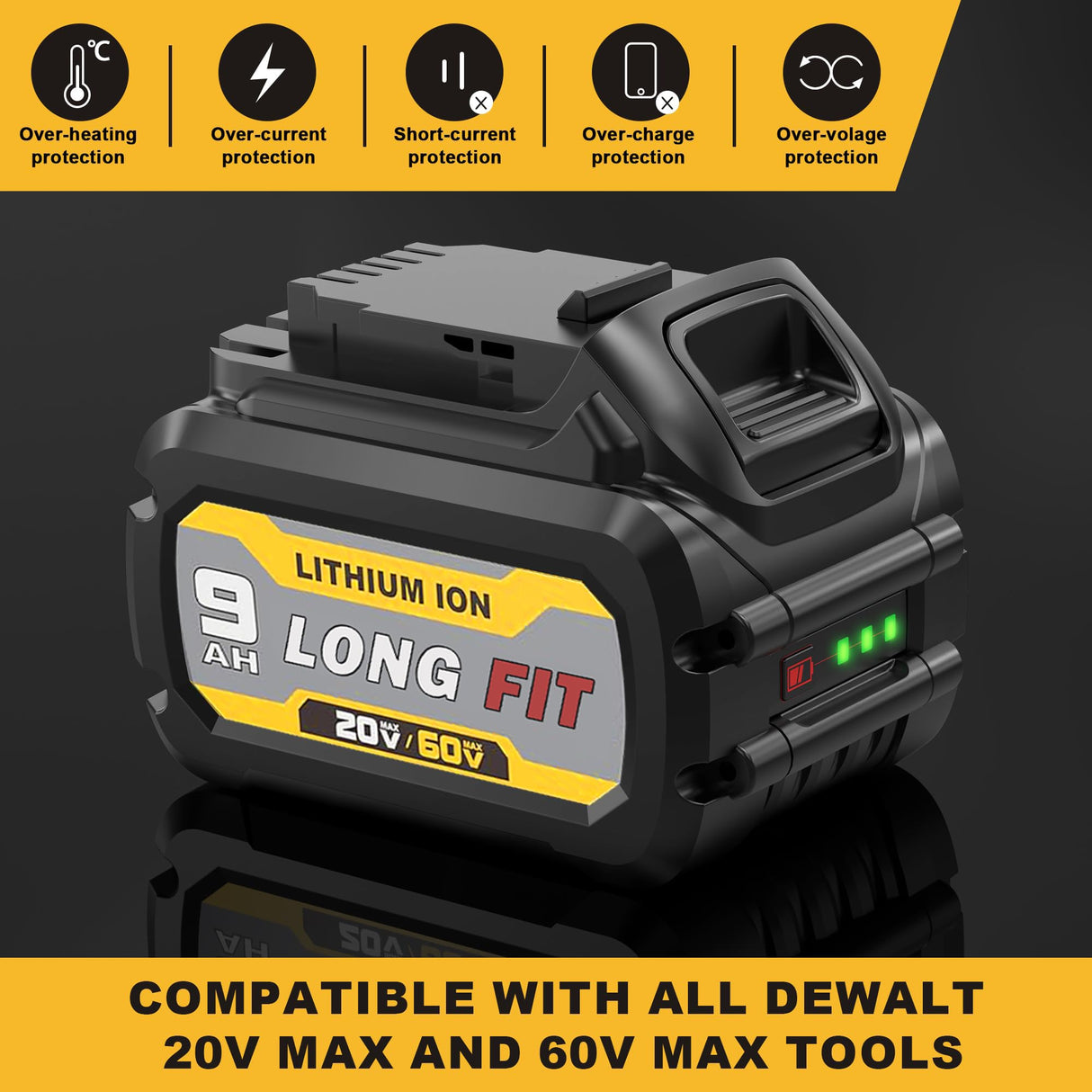 DCB609 60V/20V Replace for DEWALT Battery 9.0AH, Compatible with DeWalt 20V/60V Power Tools and DeWalt 20v 60v Battery Chargers Simple Plus+