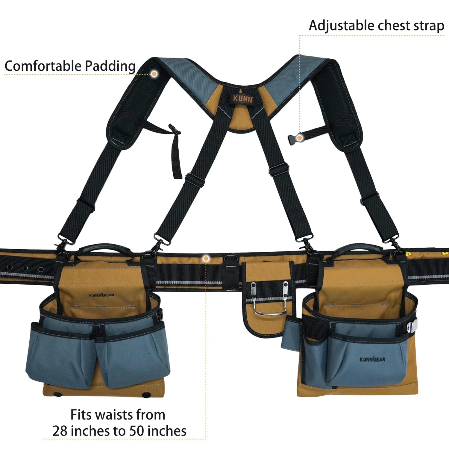 KUNN Carpenter Tool Belt with Suspenders Pro Framer Suspension Tool Rig for Construction Contractors and Electrician,Khaki KUNN