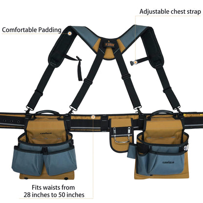 KUNN Carpenter Tool Belt with Suspenders Pro Framer Suspension Tool Rig for Construction Contractors and Electrician,Khaki - WoodArtSupply