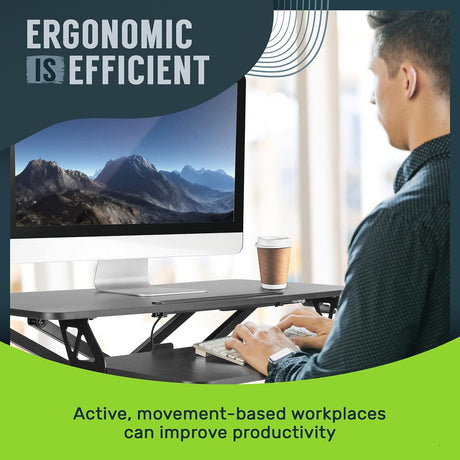 TechOrbits Standing Desk Converter-32-inch Height Adjustable, MDF Wood, Sit Riser-Black, 32" TechOrbits