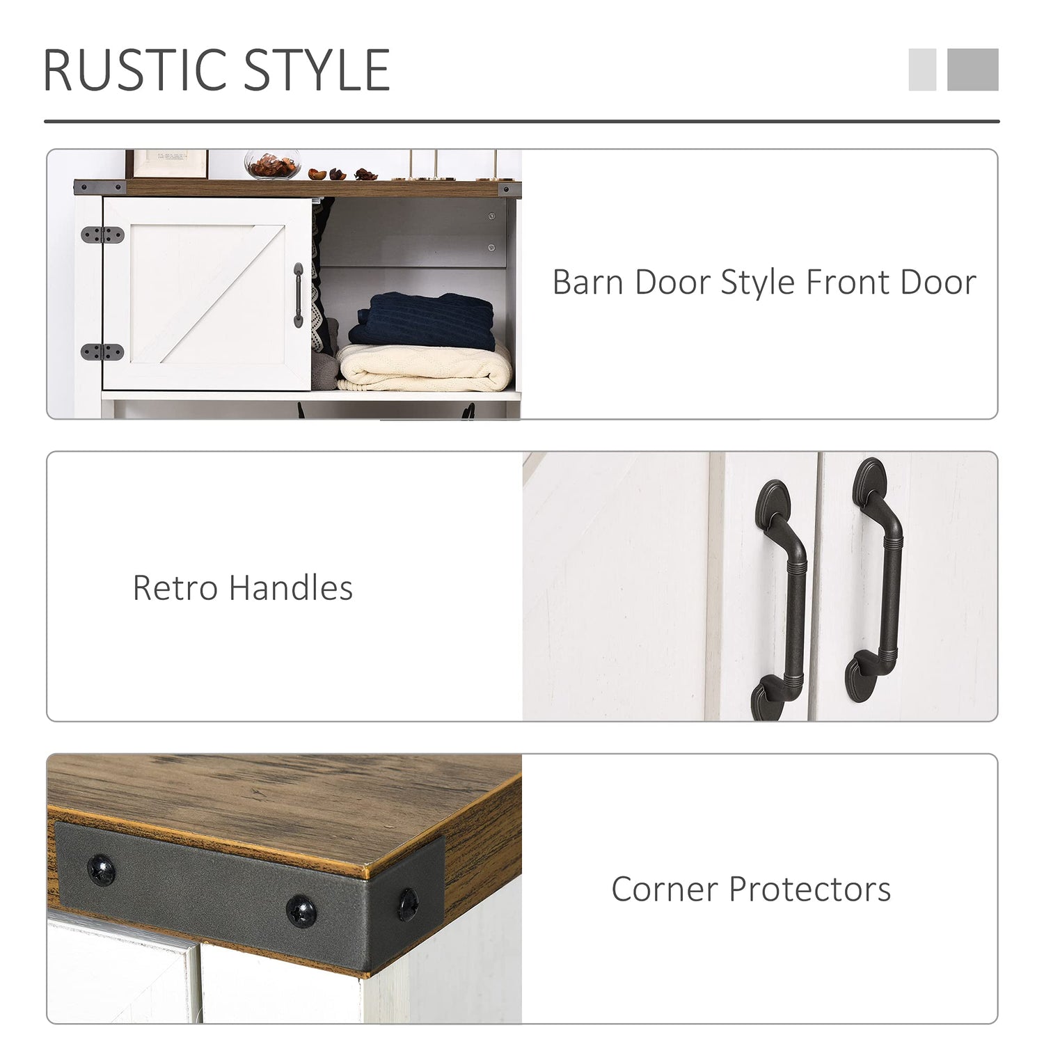 HOMCOM Farmhouse Double Door Coffee Bar Cabinet, Sideboard Buffet Cabinet, Kitchen Cabinet with Bottom Shelf for Entryway, Living Room, White HOMCOM