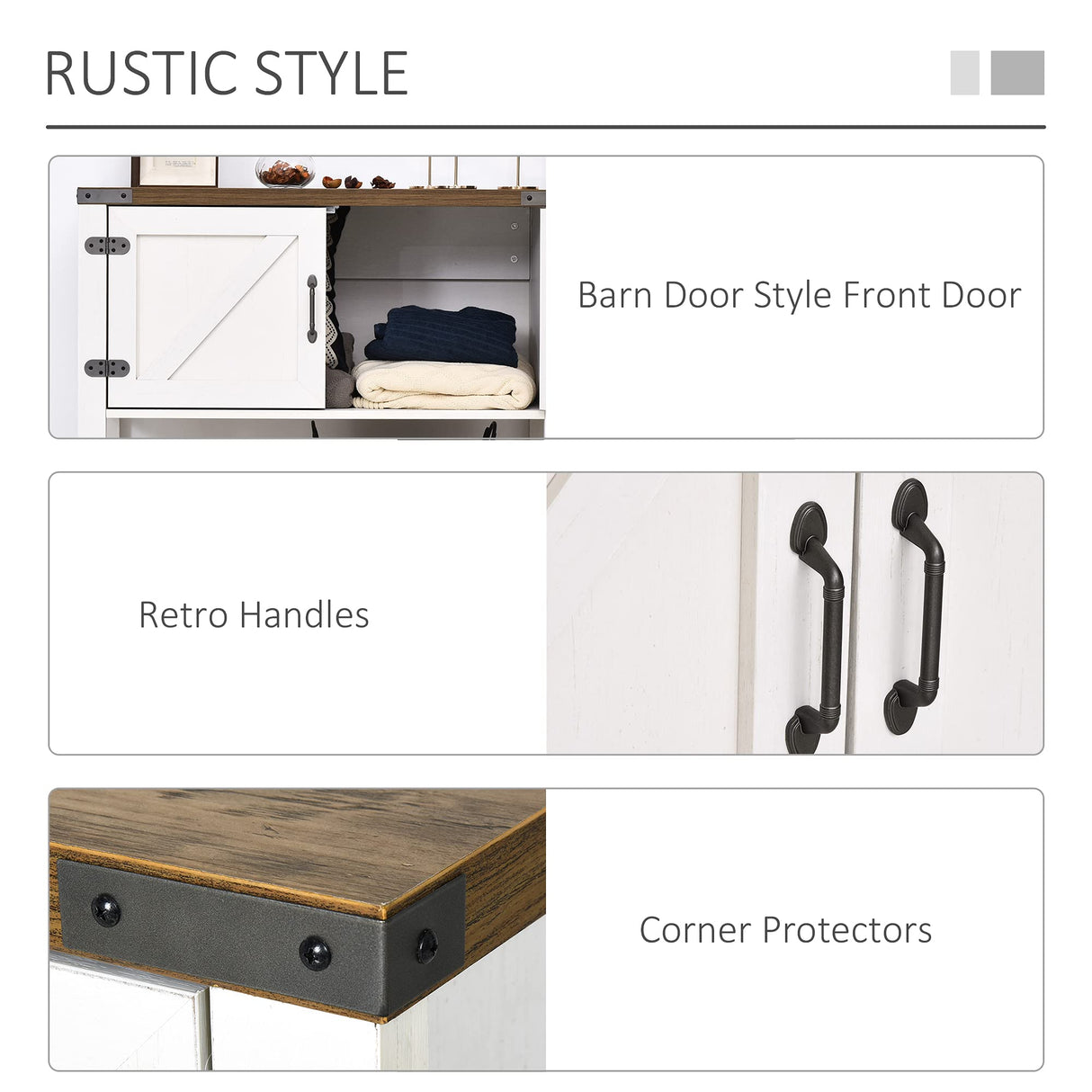 HOMCOM Farmhouse Double Door Coffee Bar Cabinet, Sideboard Buffet Cabinet, Kitchen Cabinet with Bottom Shelf for Entryway, Living Room, White HOMCOM