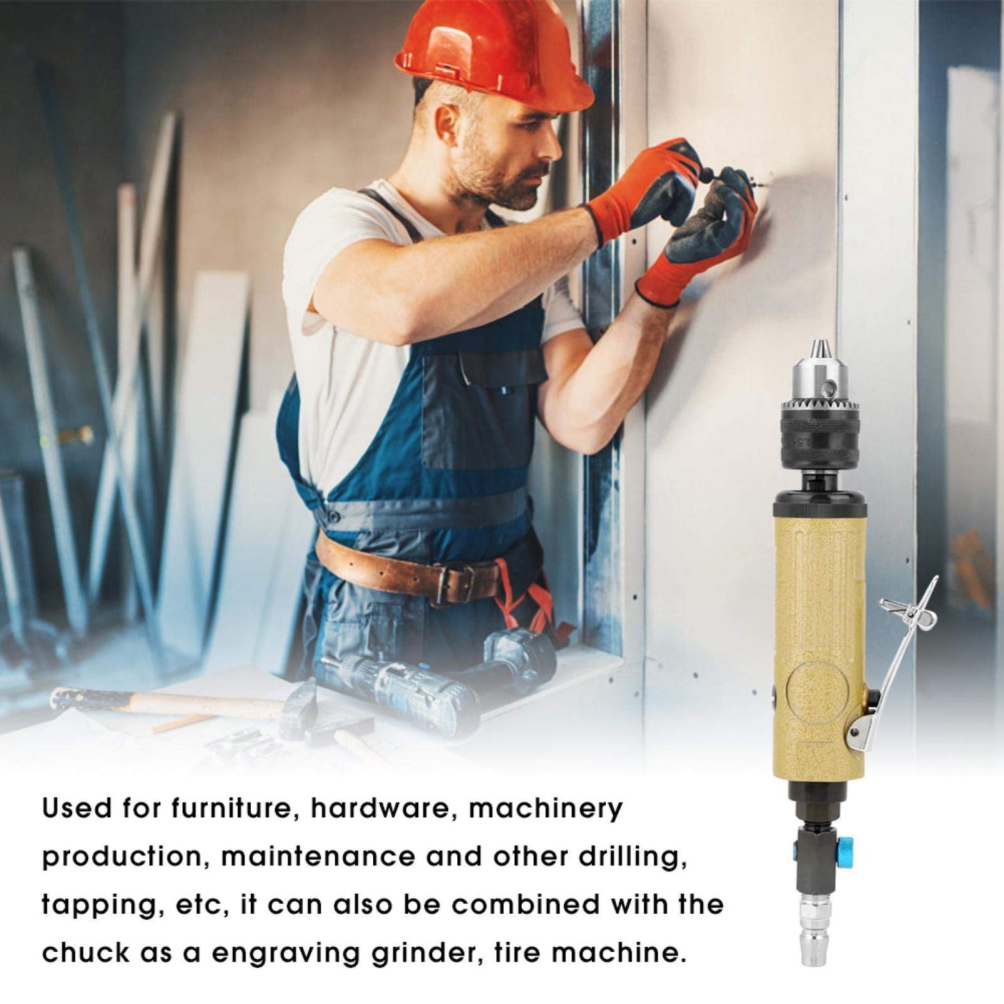 1Pcs 3/8Inch Straight Typed High Speed Power Drill, 22000RPM Powerful Air Drill Pneumatic Drill With 1/4'' Intake Powerful Aerodynamic For