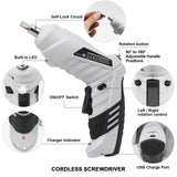 MQFORU Cordless Screwdriver，3.6V Rechargeable Electric Screwdriver Kit, 47 in 1 Portable Cordless Drills, Dual Position Handle with USB Cable LED MQFORU