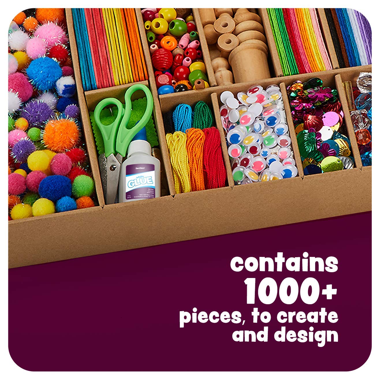 Arts and Crafts Vault - 1000+ Piece Craft Supplies Kit Library in a Box for Kids Ages 4 5 6 7 8 9 10 11 & 12 Year Old Girls & Boys - Crafting Set Dan&Darci