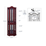 BELLEZE Lighted Corner Display Curved Top Curio Cabinet Wooden Shelving Unit with Tempered Glass Door, Bar and Liquor Storage Area with 5 Shelves - BELLEZE