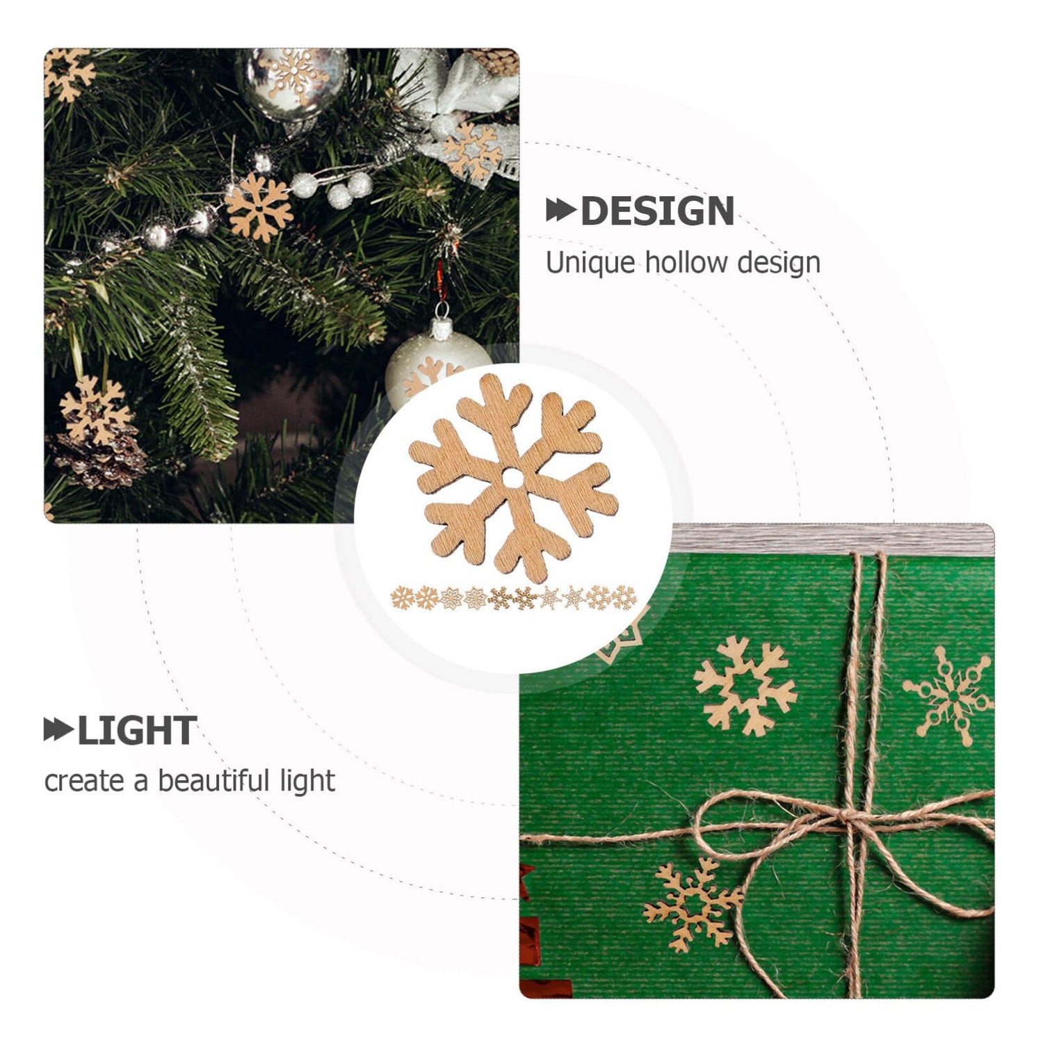 VOSAREA Christmas Unfinished Wooden Snowflake Ornaments: 200pcs Snowflake Hanging Cutouts Blank Wood Slices DIY Craft Embellishments for Xmas Tree VOSAREA