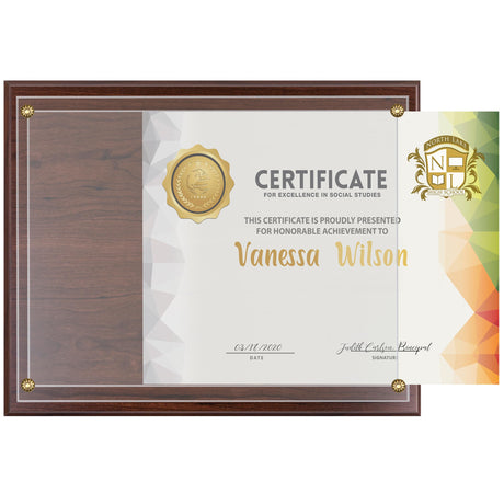 SHOP AWARDS AND GIFTS 8.5 x 11 Certificate Frame Holder, Slide in Wall Plaque Display, 10.5 x 13 Inch Board, Multiple Colors (Walnut) SHOP AWARDS AND GIFTS
