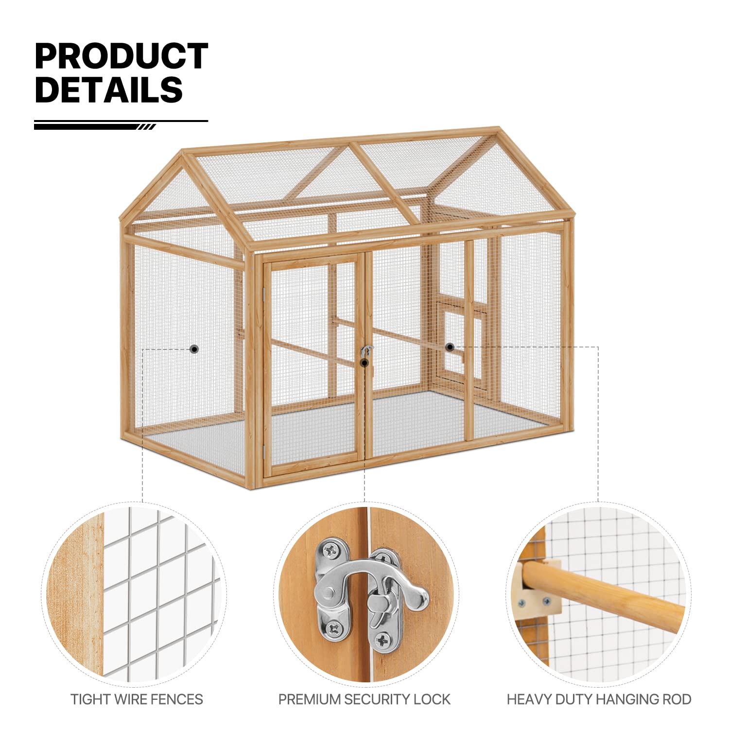 MoNiBloom Outdoor Chicken Coop Large Hen House Poultry Cage with Roosting Rods, Farmhouse Backyard Wood Rabbit Hutch Small Pets Playpens Spire Shaped MoNiBloom