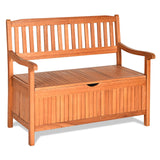 HAPPYGRILL Eucalyptus Wood Outdoor Storage Bench with Dustproof Liner - 33 Gal Capacity HAPPYGRILL