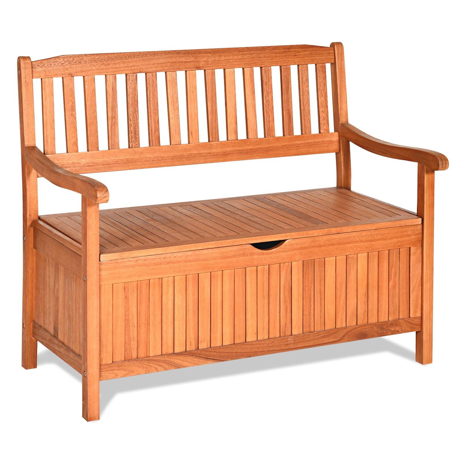 HAPPYGRILL Eucalyptus Wood Outdoor Storage Bench with Dustproof Liner - 33 Gal Capacity - WoodArtSupply