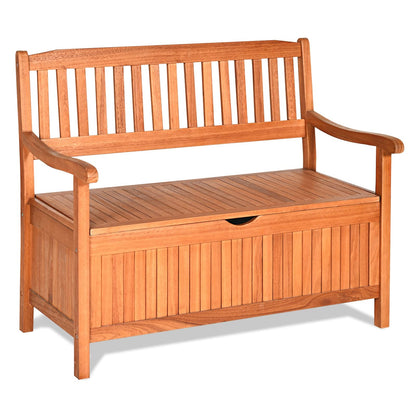 HAPPYGRILL Eucalyptus Wood Outdoor Storage Bench with Dustproof Liner - 33 Gal Capacity - WoodArtSupply