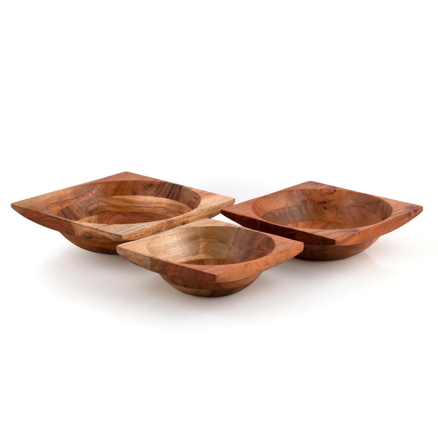 WEBHUSHI Acacia Wood Nesting Square Set 3 Serving Bowl 8”, 7”, 6” Mix size Stackable little Dish for Prep Salad Snack, Nuts,Wasabi Dip sauce Salsa - WoodArtSupply