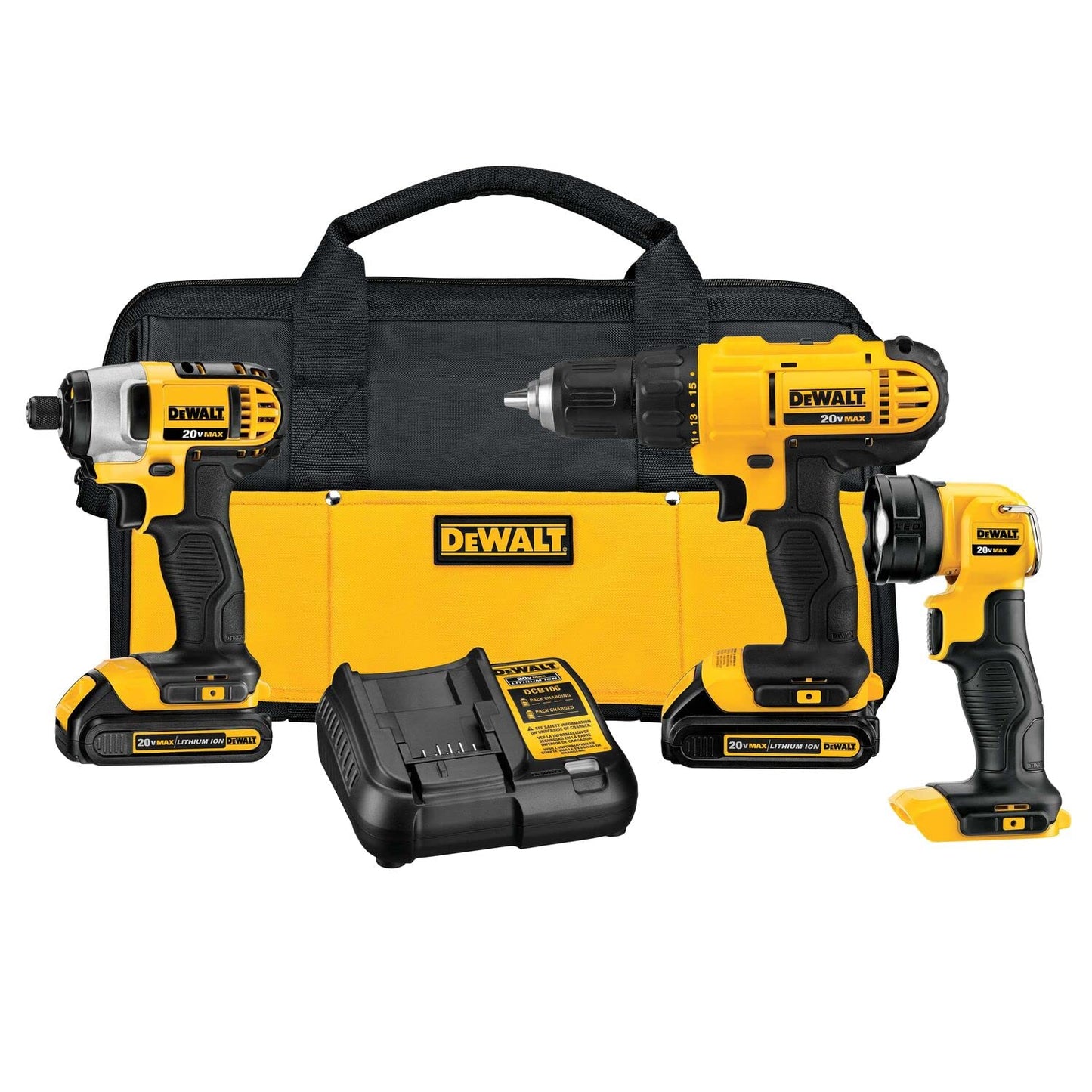 DEWALT 20V MAX* Cordless Drill Combo Kit, 3-Tool (DCK340C2),Black/Yellow - WoodArtSupply