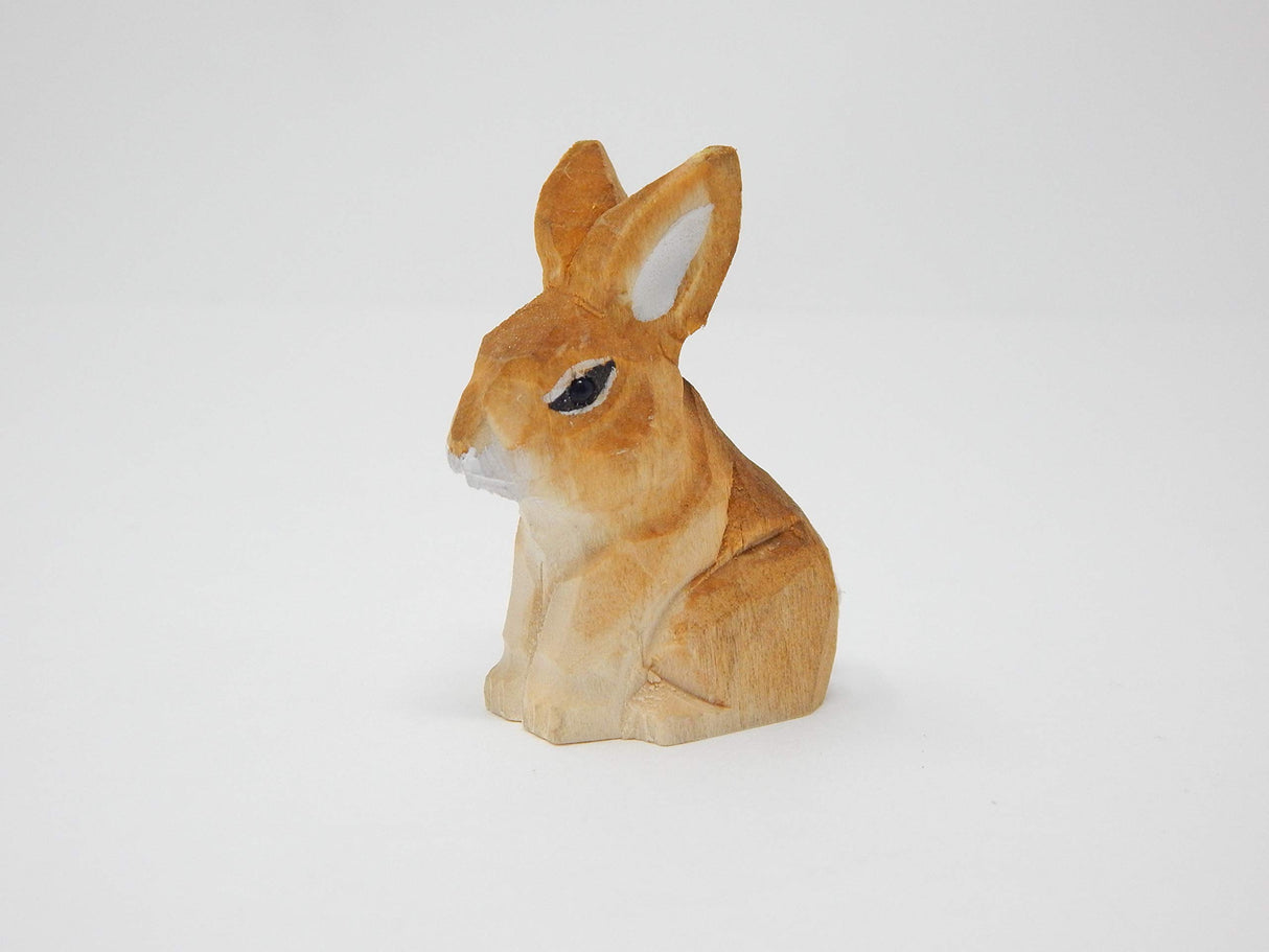 Selsela Brown Rabbit Bunny Miniature Wood Figurine Garden Statue Small Animal Decoration Art Selsela