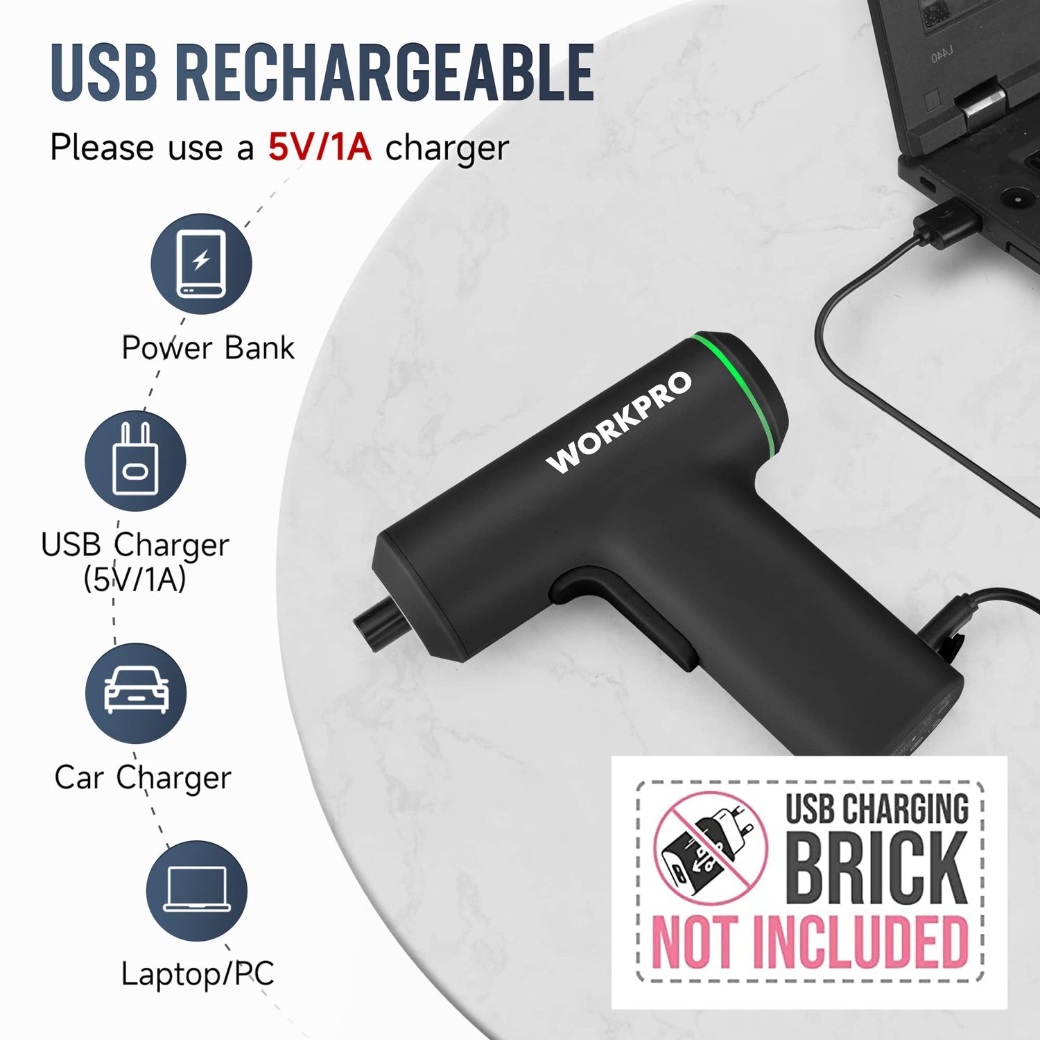 WORKPRO Electric Cordless Screwdriver Set, 4V USB Rechargeable Lithium-ion Battery Power Screwdriver Kit with LED Light, Screw Gun with 28pcs WORKPRO