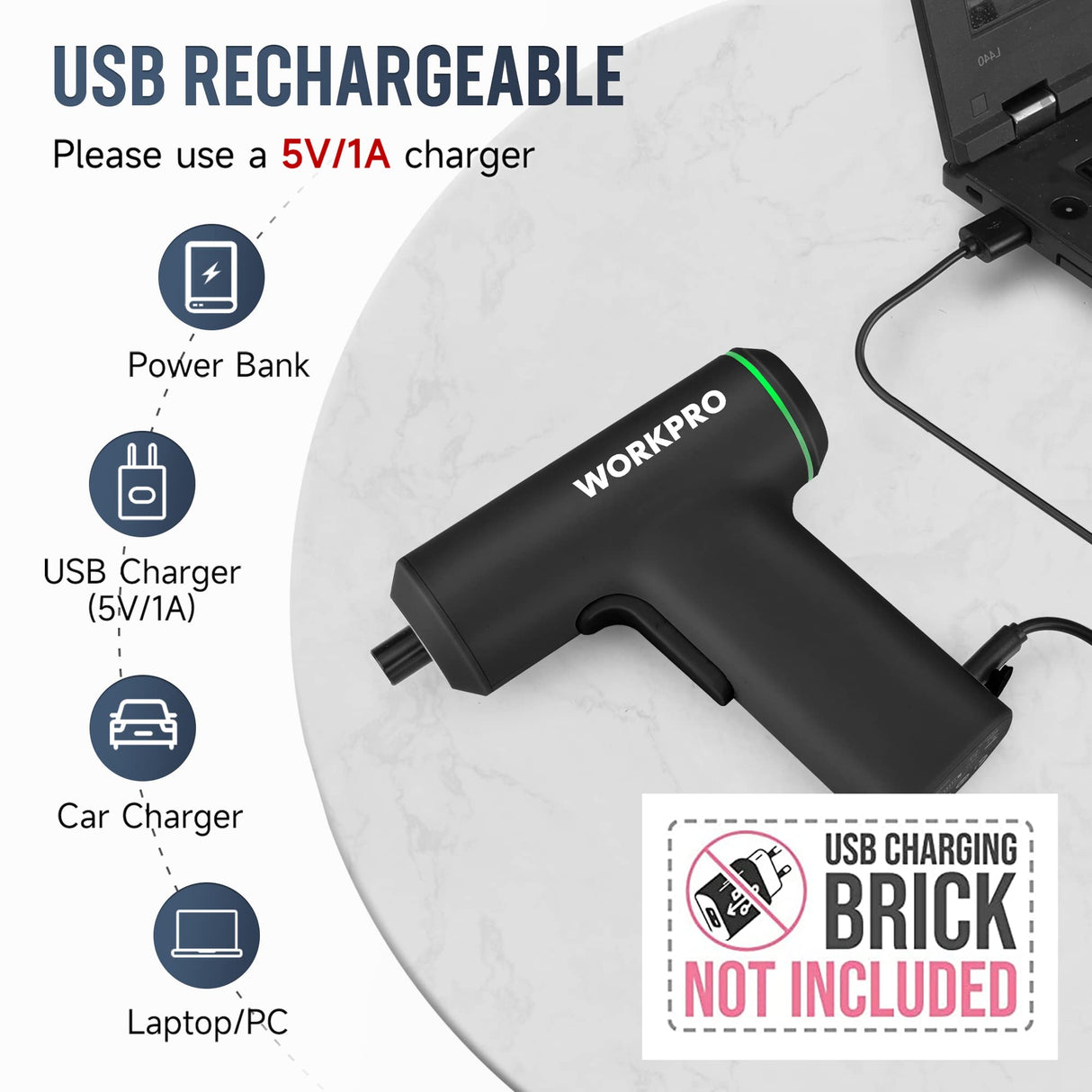 WORKPRO Electric Cordless Screwdriver Set, 4V USB Rechargeable Lithium-ion Battery Power Screwdriver Kit with LED Light, Screw Gun with 28pcs WORKPRO