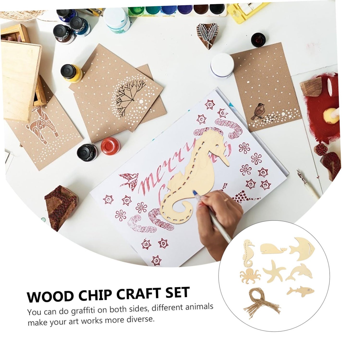 CIMAXIC 28pcs Ocean Cartoon Wood Chips Wood Paint for Crafts 3D Wooden Ornaments to Paint Crafts for sea Animals Mini Decor Wood Slice Art Craft Wood - WoodArtSupply