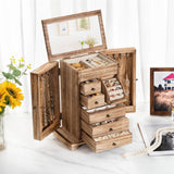 Yoimori Jewelry Box for Women, Rustic Wooden Jewelry Boxes & Organizers with Mirror & Drawers,6 Layer Jewelry Organizer Box for Rings Earrings Yoimori