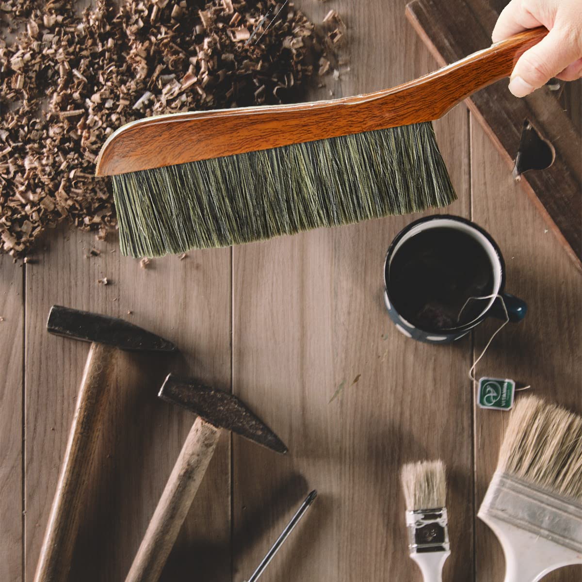 KERUIDENG Hand Broom Counter Duster Dusting Brush for Home Cleaning, Soft Dust Brush with Long Wooden Handle for Bed Sofa Furniture Couch Bench Car, KERUIDENG