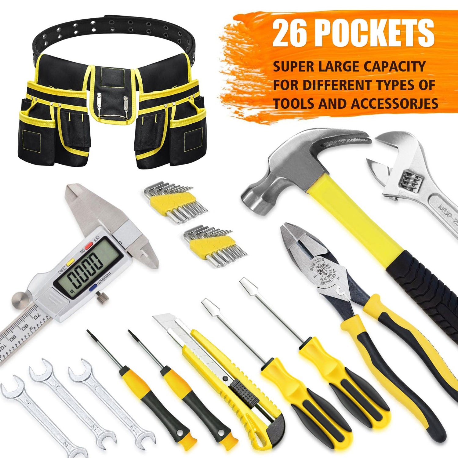 Tool Belt, Magnetic Tool Pouch with 26 Pockets for Men Heavy Duty Tool Pouch Bag, Detachable Tool Bags for Carpenter Electrician Construction Utility XonyiCos