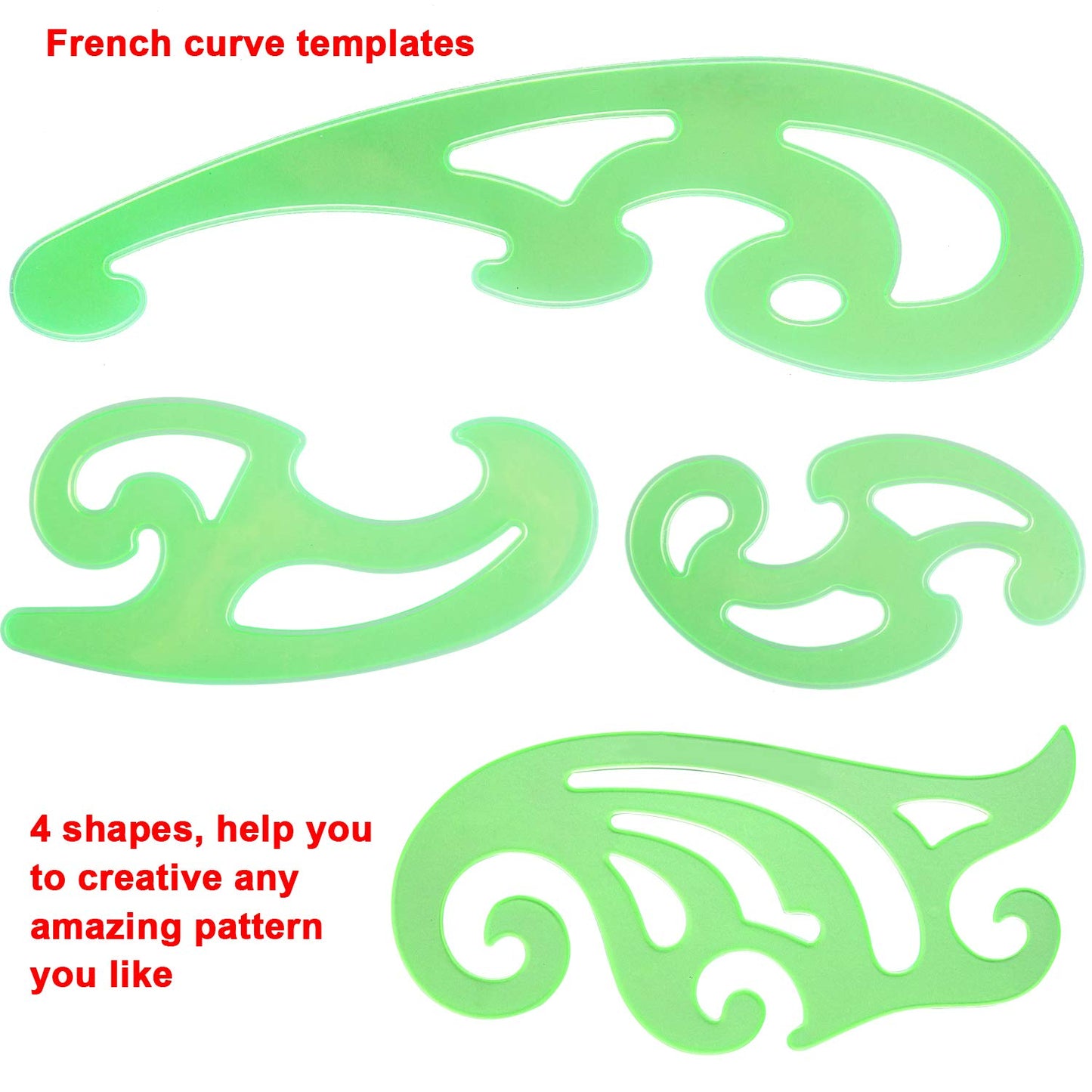 SIQUK 9 Pieces Drawings Templates French Curve Geometric Templates Measuring Rulers Clear Green Plastic Rulers for Engineering, Studying and