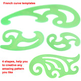 SIQUK 9 Pieces Drawings Templates French Curve Geometric Templates Measuring Rulers Clear Green Plastic Rulers for Engineering, Studying and SIQUK
