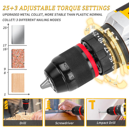 CANBRAKE 21V Tool Kit with Drill, 120PCS 21V Cordless Drill Set with 3/8" Keyless Chuck of Metal & 25+3 Clutch with Impact, 2 x 2.0Ah Battery & Fast - WoodArtSupply