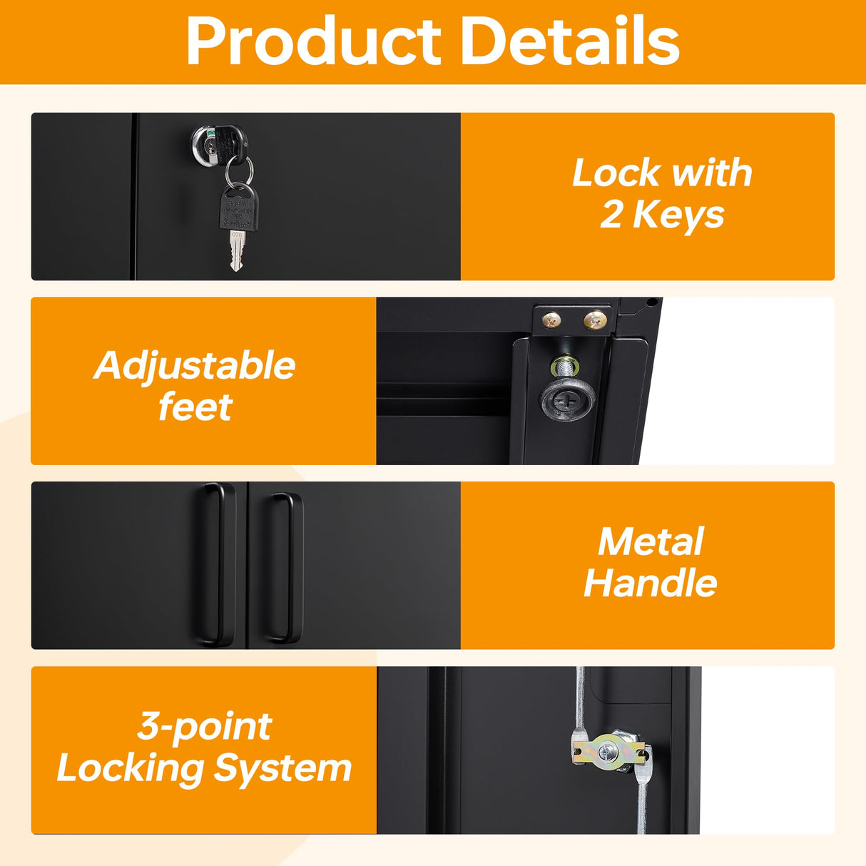 STANI Metal Storage Cabinet, Locking Metal Storage Cabinet with 4 Adjustable Shelves, 71”H×32”W×16”D Tall Metal Storage Cabinet for STANI