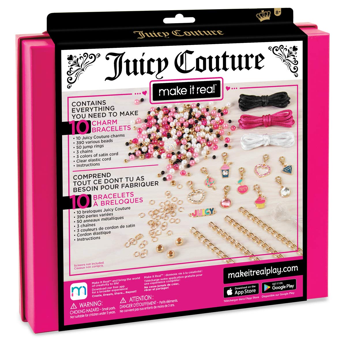 Make it Real - Juicy Couture Pink and Precious Bracelets - DIY Charm Bracelet Kit with Beads for Tween Jewelry Making - Jewelry Making Kit for Girls Make It Real