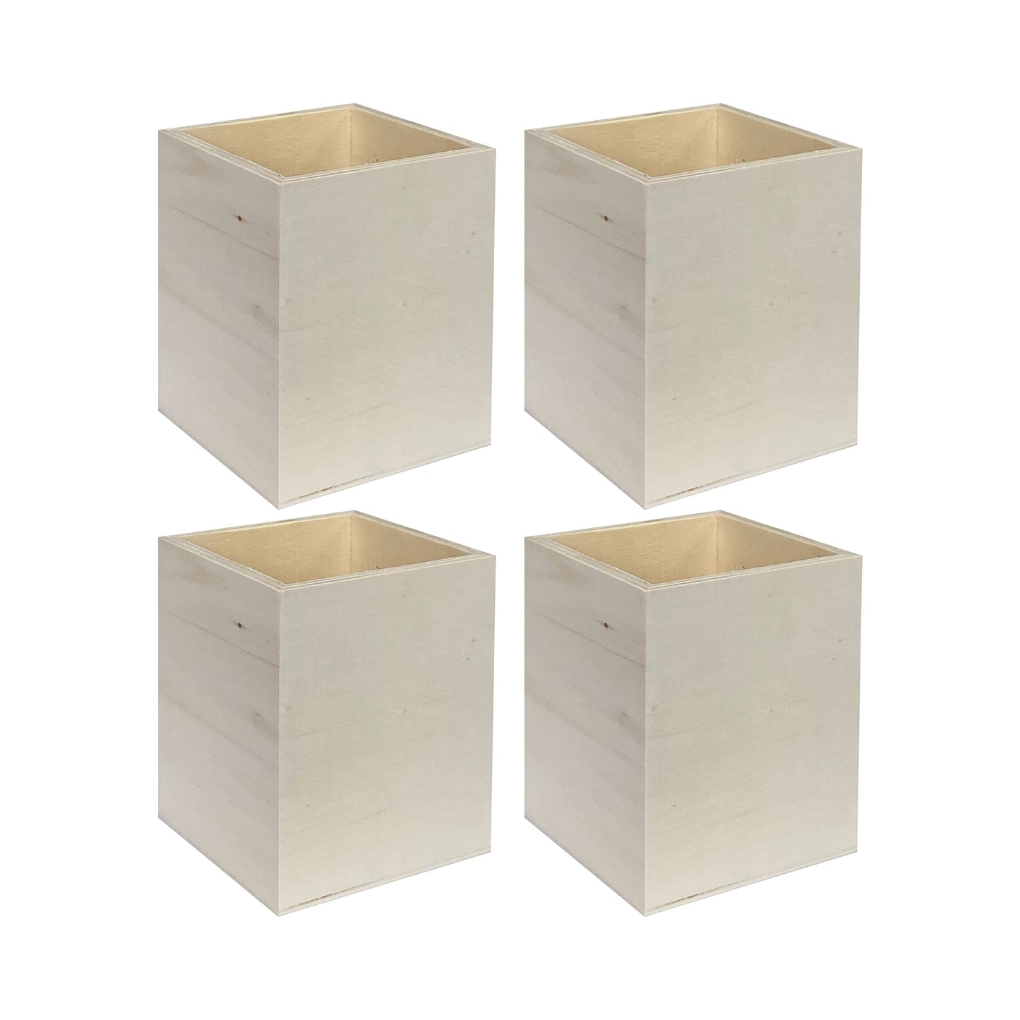 4 Pack Unfinished Wood Pen hlolder Unpainted Wooden Pencil Holder for DIY Crafts (3x3x4 Inches) - WoodArtSupply