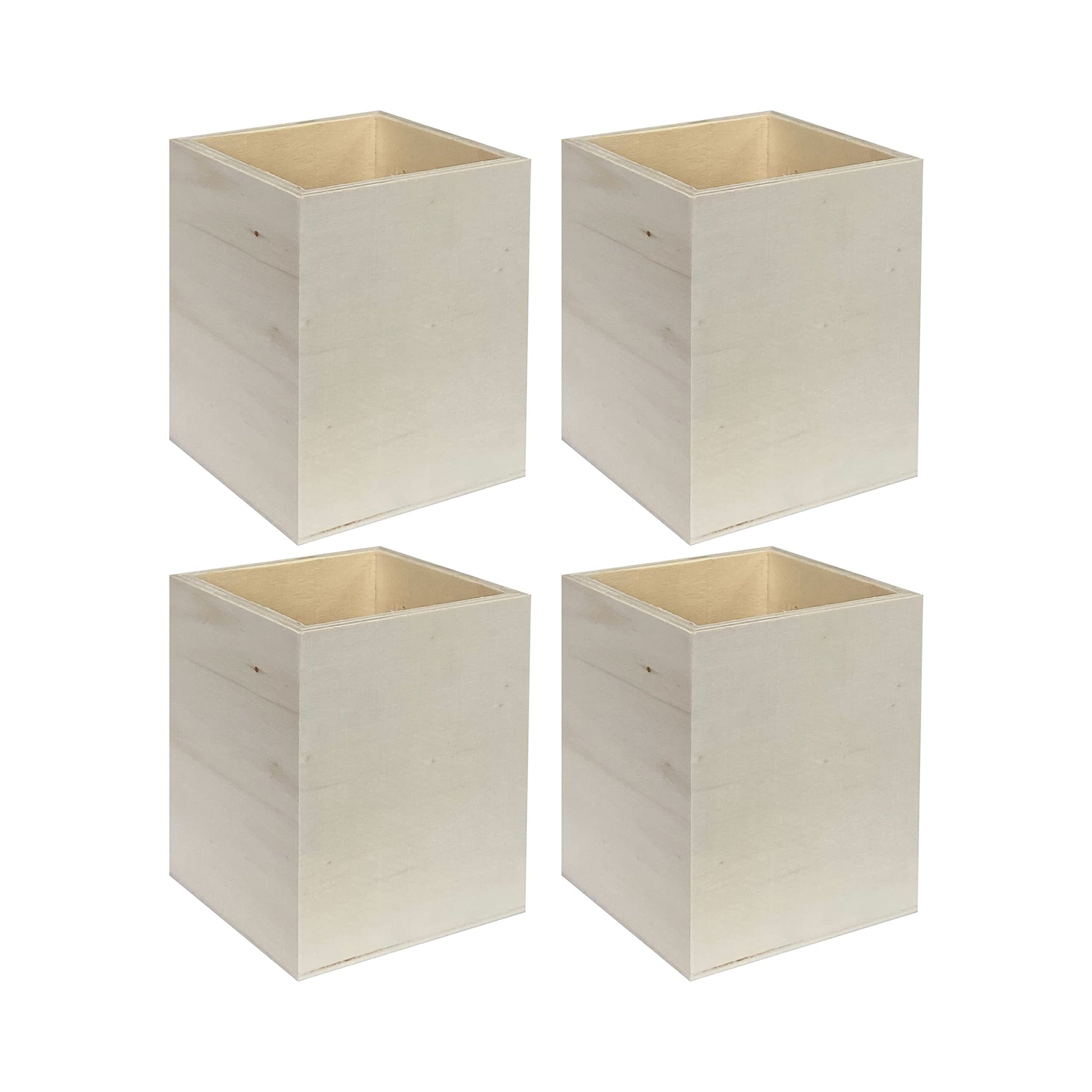 4 Pack Unfinished Wood Pen hlolder Unpainted Wooden Pencil Holder for DIY Crafts (3x3x4 Inches) - WoodArtSupply