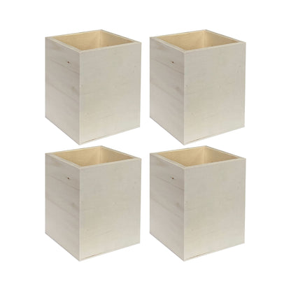 4 Pack Unfinished Wood Pen hlolder Unpainted Wooden Pencil Holder for DIY Crafts (3x3x4 Inches) - WoodArtSupply