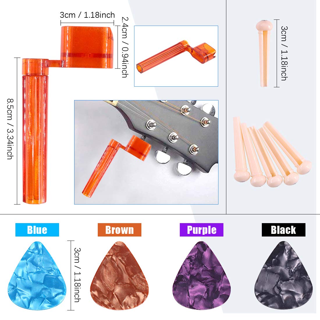 Glarks 28Pcs Guitar Maintenance and Repair Kit Including Fingerboard Protector, Hex Wrenches, Files, String Ruler Action Ruler, Spanner Wrench, Glarks