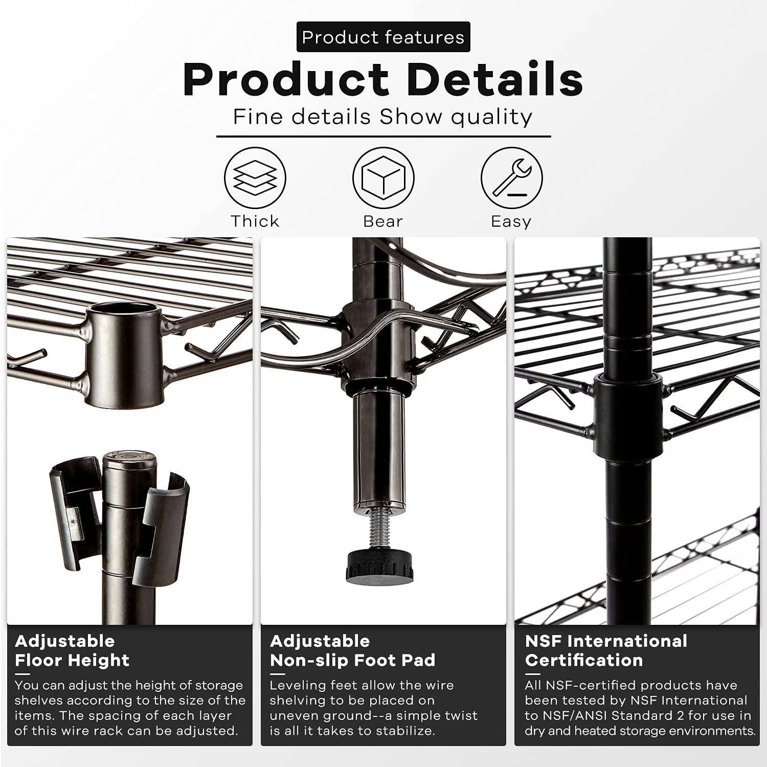 HCY 4-Tier Wire Shelving Unit Storage Shelves Shelf Organizer 54inx36inx14in Heavy Duty Metal Rack NSF Height Adjustable for Laundry Bathroom Kitchen HCY