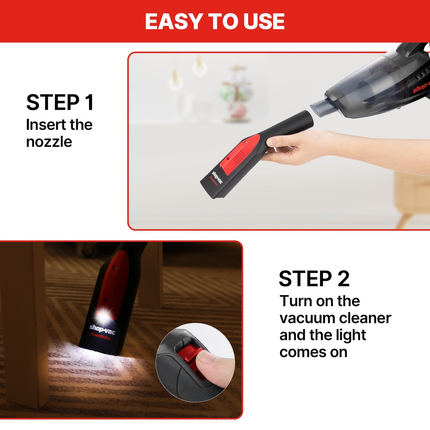 Shop-Vac Nozzle Kit with LED Light, 1-1/2" Crevice Tool & 1-1/4" Utility Nozzle with Adaptors, Air Driven Glowing Vacuum Attachments for AC Wet Dry - WoodArtSupply