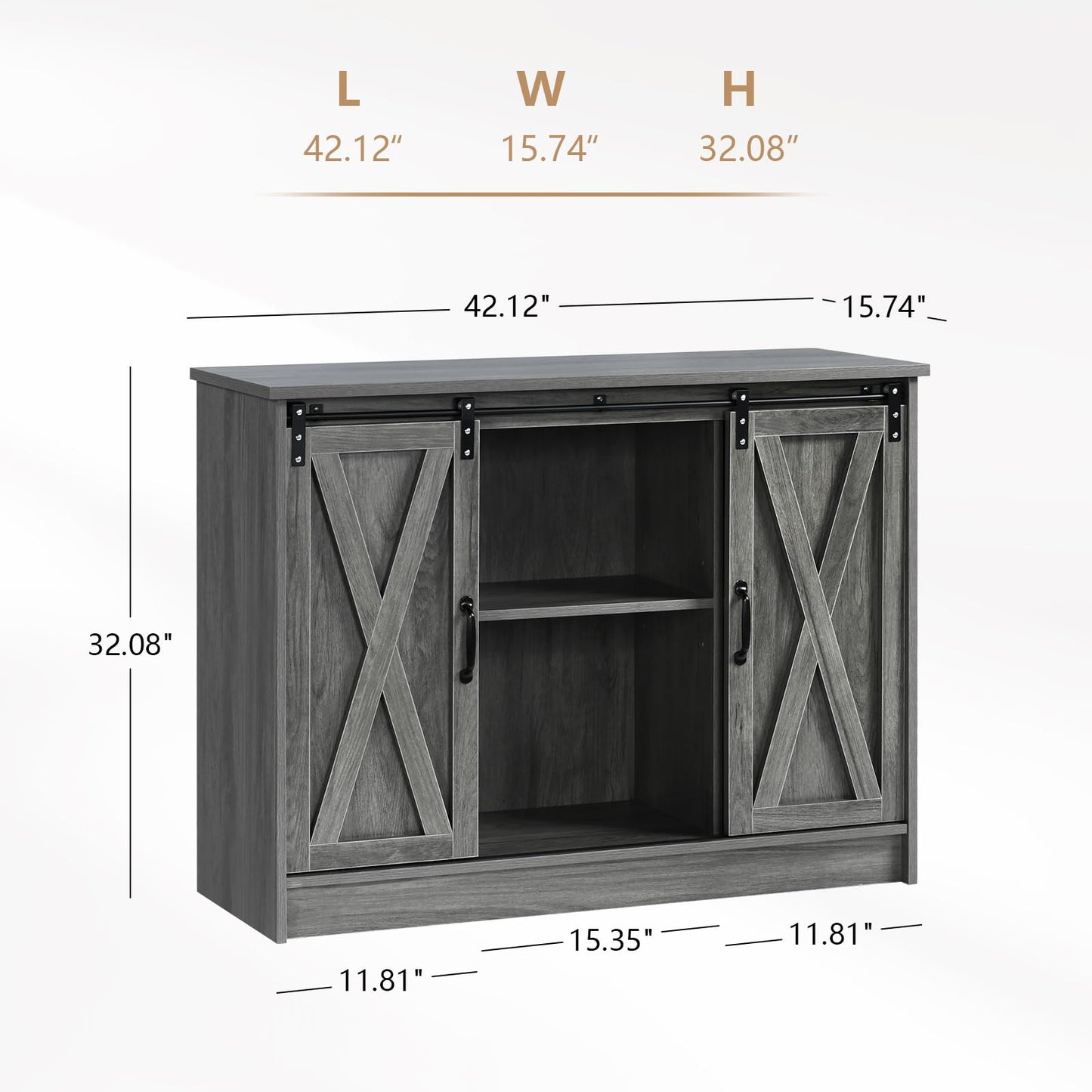 4 EVER WINNER Farmhouse Sideboard Buffet Cabinet with Storage, 42” Kitchen Cabinet with Sliding Barn Doors, Rustic Wood Coffee Bar Cabinet Table - WoodArtSupply