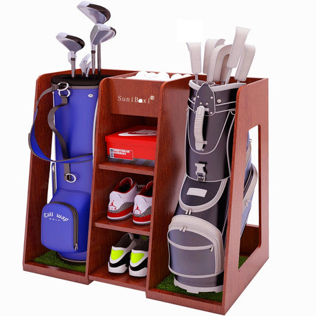 SuniBoxi Golf Bag Organizer, Premium Wooden Golf Storage Rack, Stylish Heavy-Duty Golf Bag Storage Rack for Garage, Indoor Spaces, Basements, and SuniBoxi