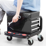 Torin APD2016AB Rolling Tool Chest/Tool Box with 3 Drawers and Wheels, Padded Mechanic Stool Creeper Seat, Black Torin