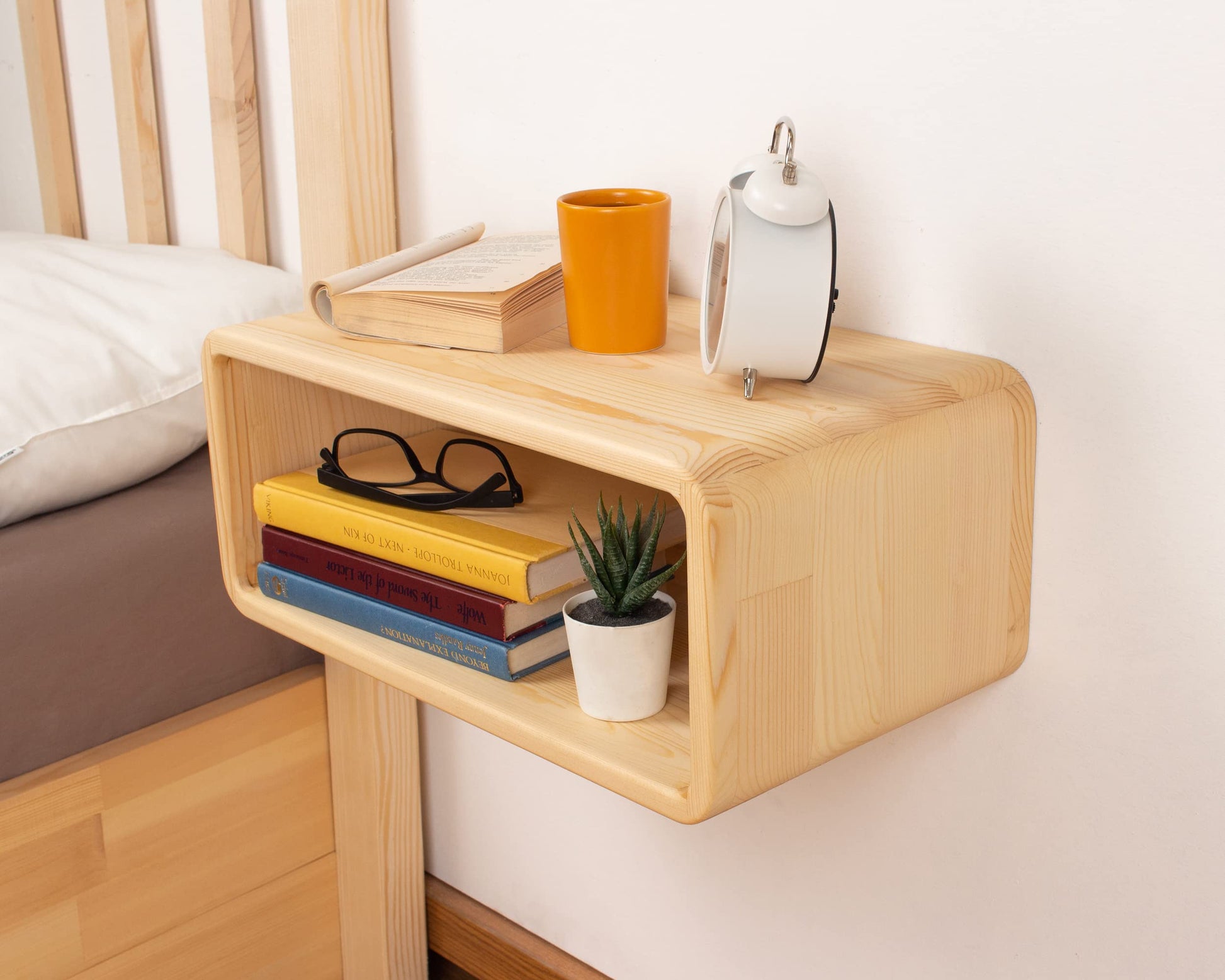 WOODCHES Floating Nightstand Wooden, Bedside Table, Nightstand Shelf, Handmade, Wall Mounted Bedside Shelf, Minimalist and Unique Style (Natural) - WoodArtSupply